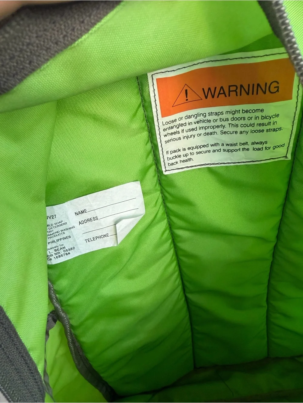 L.L.Bean Backpack Lime Green Reflective School Travel Daypack Tabarini 19”